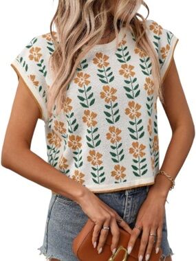Floral Knit Sleeveless Sweater